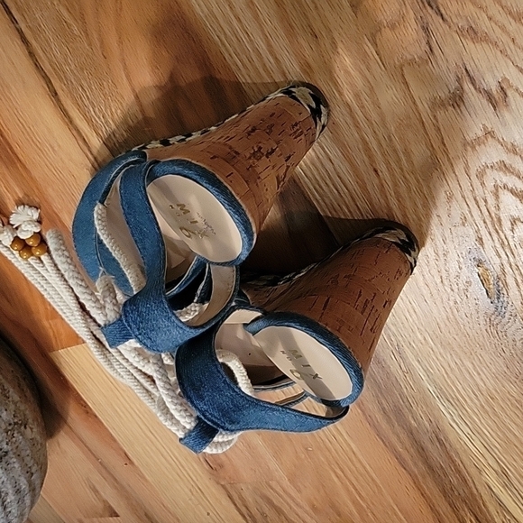 Mix No 6 Denim Strappy Tie Up Wedge Sandal Size 9 - Picture 9 of 11